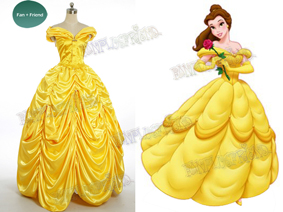 Disney Beauty and the Beast Cosplay Belle Costume Yellow Ball Gown*2 Colors